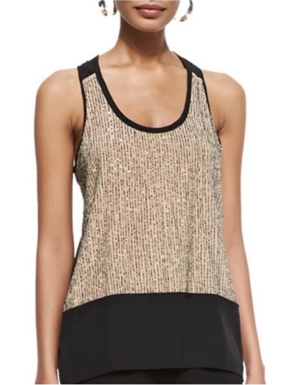 Eileen Fisher Sequin Rivulet Silk Crepe De Chine Beaded Tank Top Size Medium